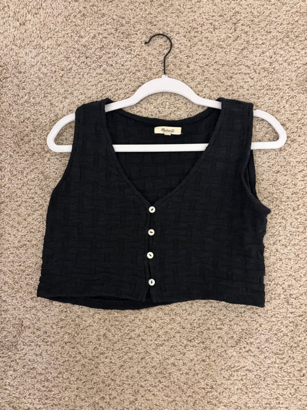 Madewell Black Knit Button-Front Crop Tank